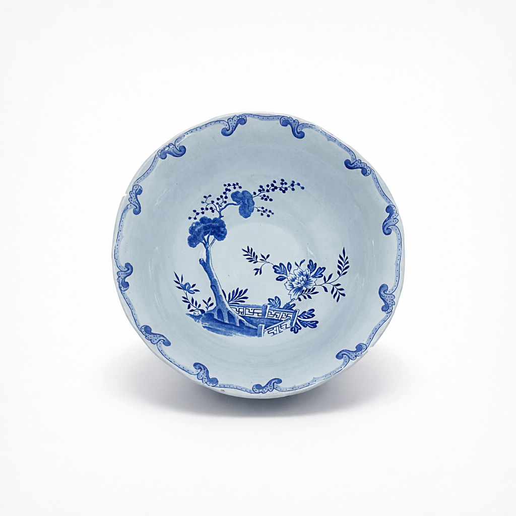 saladier en terre de fer  Creil-Montereau bleue à décor chinoisant  11 X 28,5 cm