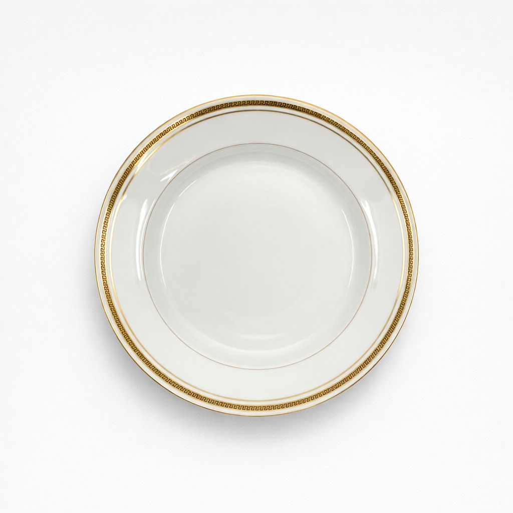 grand plat rond en porcelaine Limoges Touze Lemaître Frères & Blancher à décor doré de frise grecque et liseré 30,2