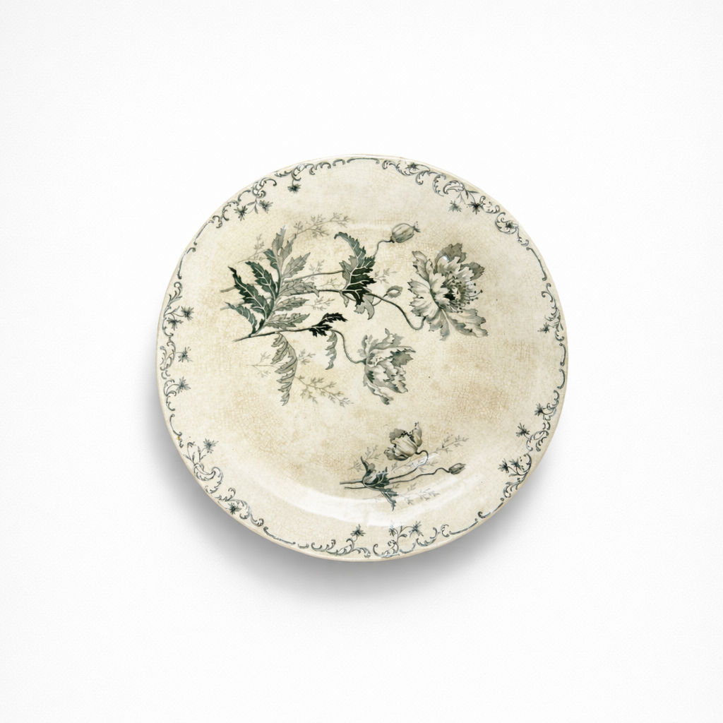 compotier en faïence terre de fer H. Boulenger & Cie modèle Pavots décors fleurs et acanthes H 12,4 x D 24 cm*