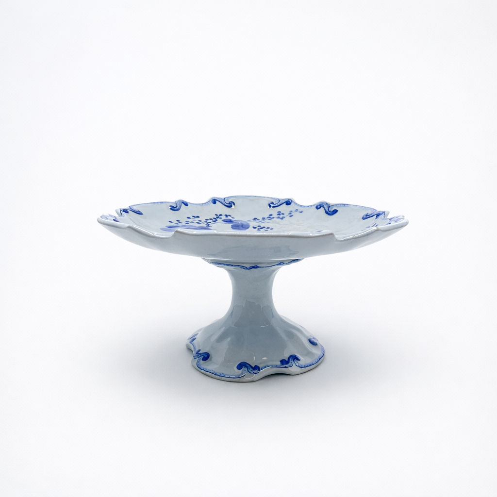 compotier en  terre de fer  Creil-Montereau bleue à décor chinoisant  14,5 X 24 X 26 cm