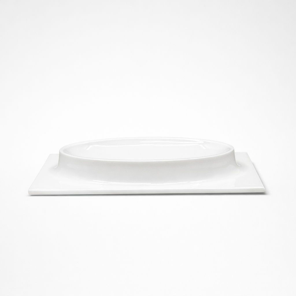 ravier en porcelaine blanche dont la base forme un grand rectangle Gaia Gino très grand modèle H 13 x L 20 x P 10 cm