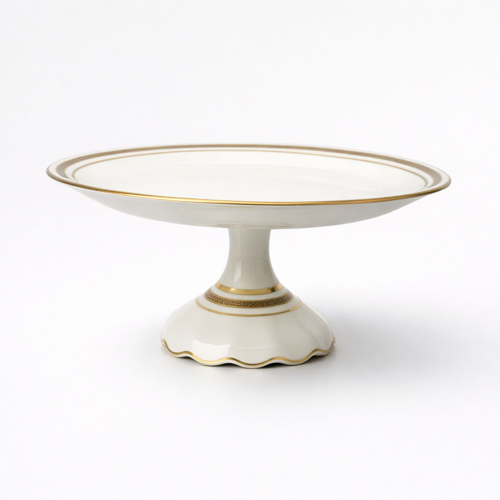 compotier en porcelaine Limoges Touze Lemaître Frères & Blancher à décor doré de frise grecque et liseré doré 12 X 24,3